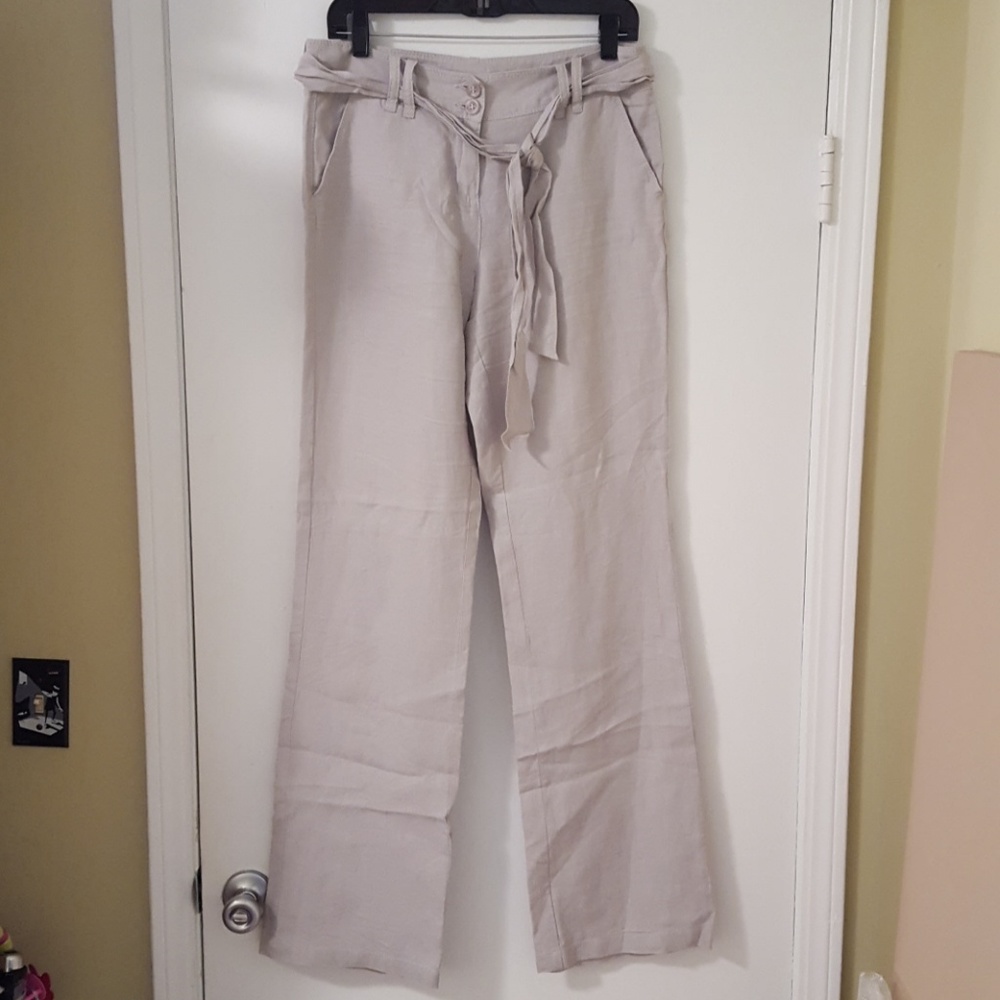 Linen pants with sash tie belt